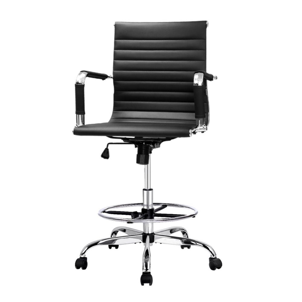 Guilderton black faux leather drafting office chair with footrest ring