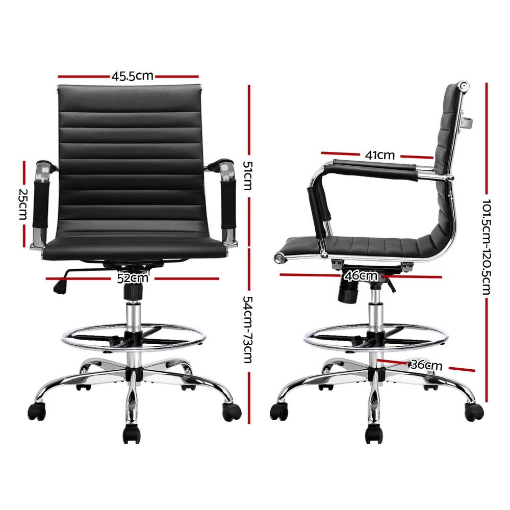Guilderton black faux leather drafting office chair with footrest ring, view 2