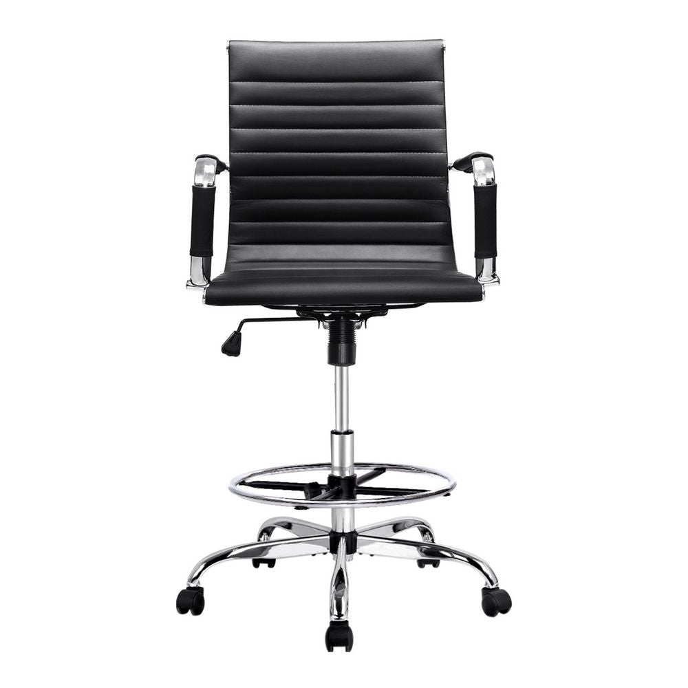 Guilderton black faux leather drafting office chair with footrest ring, view 3