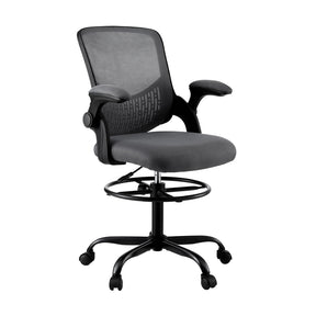 Toodyay grey mesh drafting stool with footrest ring at a standing desk