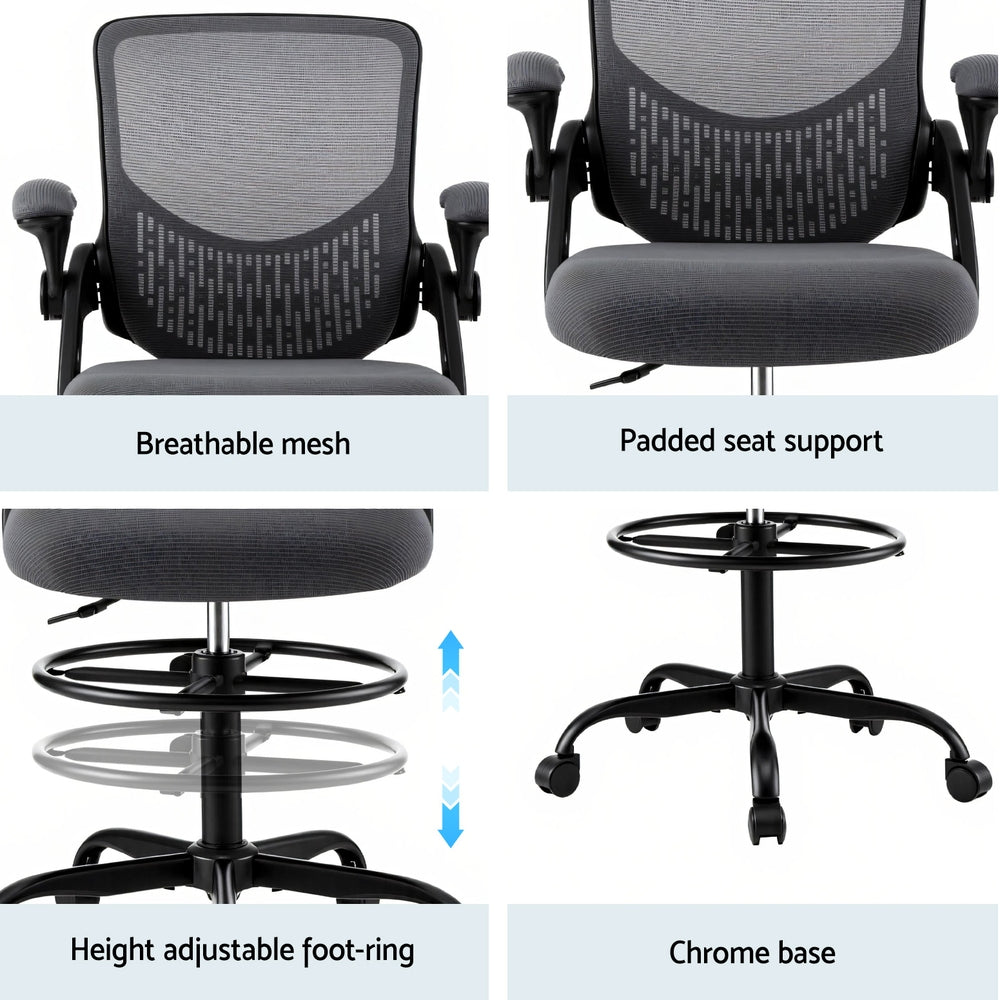 Artiss Grey Mesh Drafting Office Chair — Elevated Stool for Standing Desks — Allure Home Collections