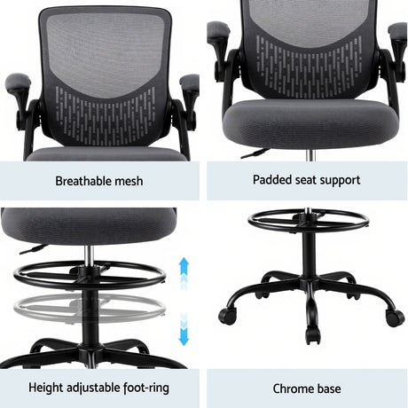 Artiss Grey Mesh Drafting Office Chair — Elevated Stool for Standing Desks — Allure Home Collections