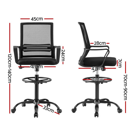Northcliffe black mesh drafting chair with foot ring at a standing desk