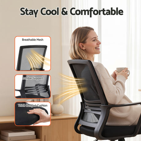Northcliffe black mesh drafting chair with foot ring at a standing desk