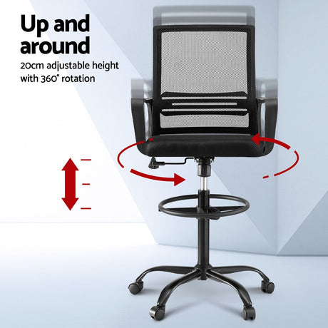 Artiss Ergonomic Black Mesh Drafting Office Chair Standing Desk Stool — Allure Home Collections