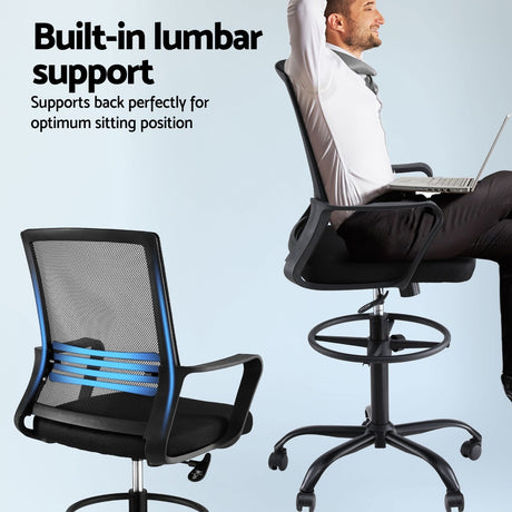 Artiss Ergonomic Black Mesh Drafting Office Chair Standing Desk Stool — Allure Home Collections