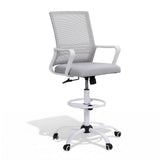 Northcliffe white mesh drafting chair with foot ring at a standing desk