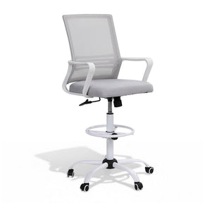 Northcliffe white mesh drafting chair with foot ring at a standing desk