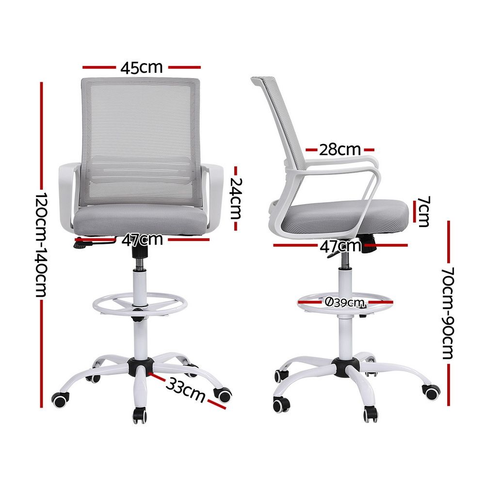 Northcliffe white mesh drafting chair with foot ring at a standing desk