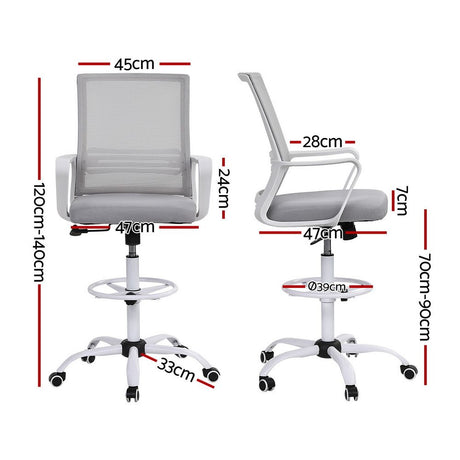 Northcliffe white mesh drafting chair with foot ring at a standing desk