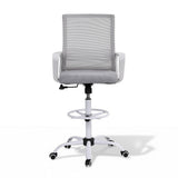 Northcliffe white mesh drafting chair with foot ring at a standing desk