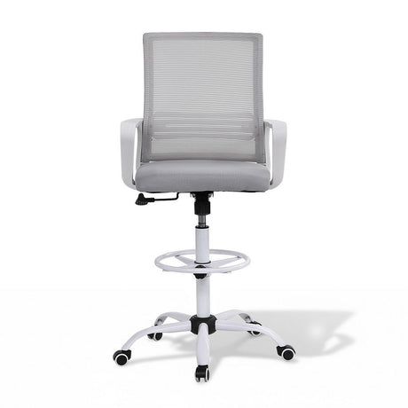 Northcliffe white mesh drafting chair with foot ring at a standing desk