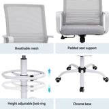 Northcliffe white mesh drafting chair with foot ring at a standing desk