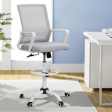 Northcliffe white mesh drafting chair with foot ring at a standing desk