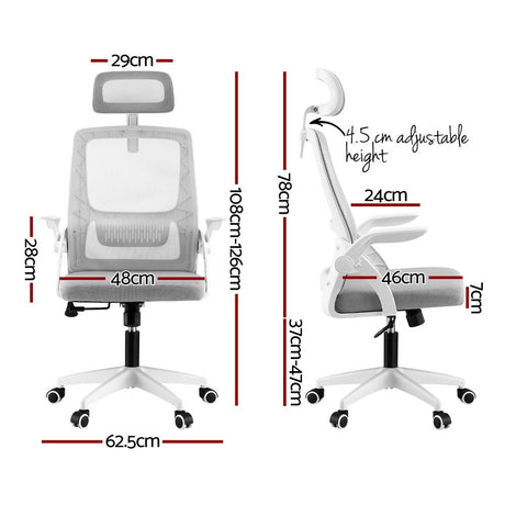 Cottesloe grey and white ergonomic mesh office chair with headrest in a home office