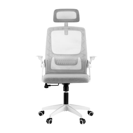 Cottesloe grey and white ergonomic mesh office chair with headrest in a home office