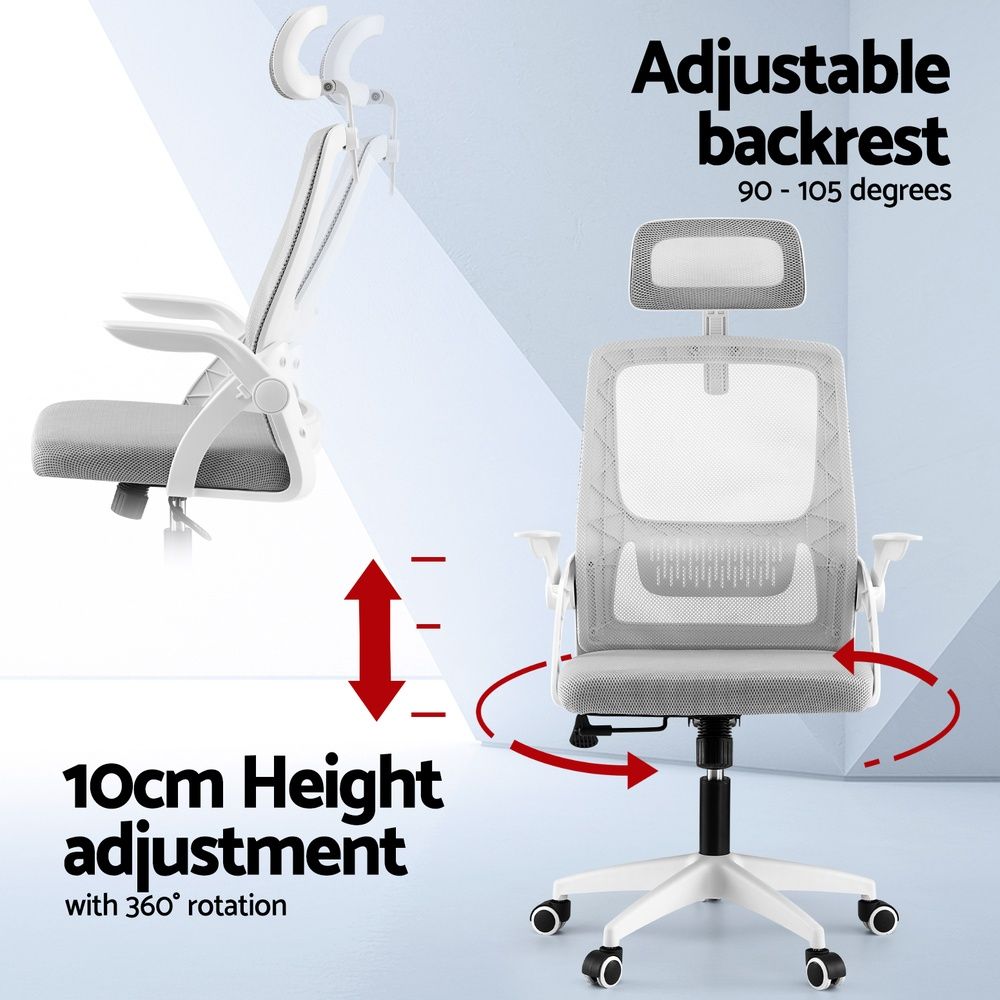 Cottesloe grey and white ergonomic mesh office chair with headrest in a home office