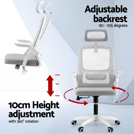 Cottesloe grey and white ergonomic mesh office chair with headrest in a home office