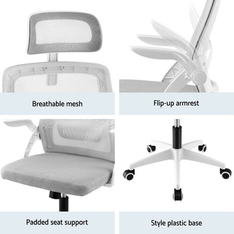 Cottesloe grey and white ergonomic mesh office chair with headrest in a home office