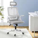 Cottesloe grey and white ergonomic mesh office chair with headrest in a home office