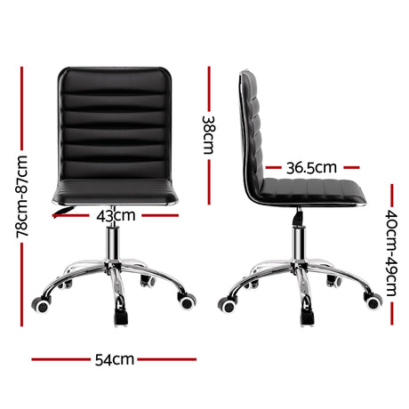 Dowerin black faux leather low back office chair with metal base