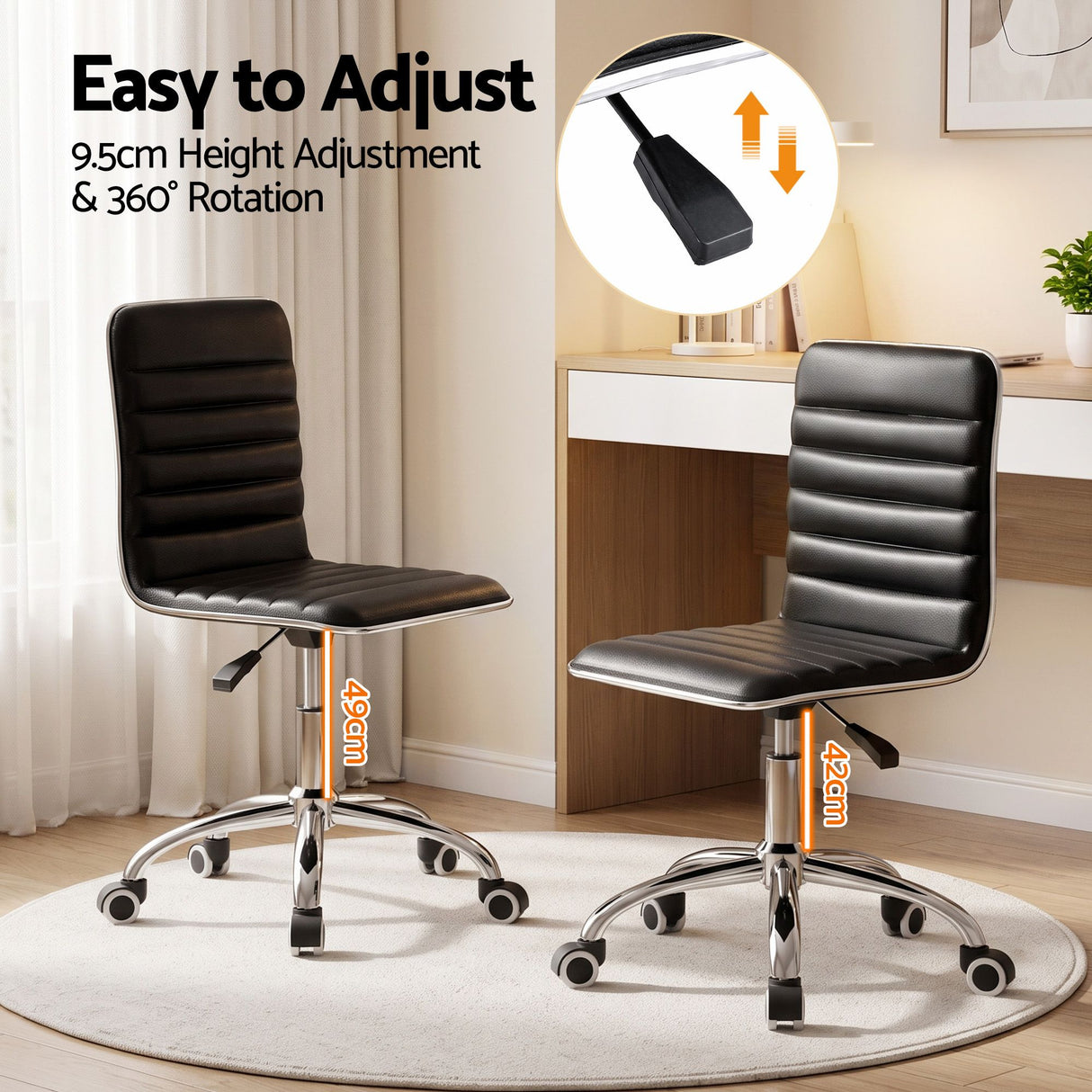 Dowerin black faux leather low back office chair with metal base