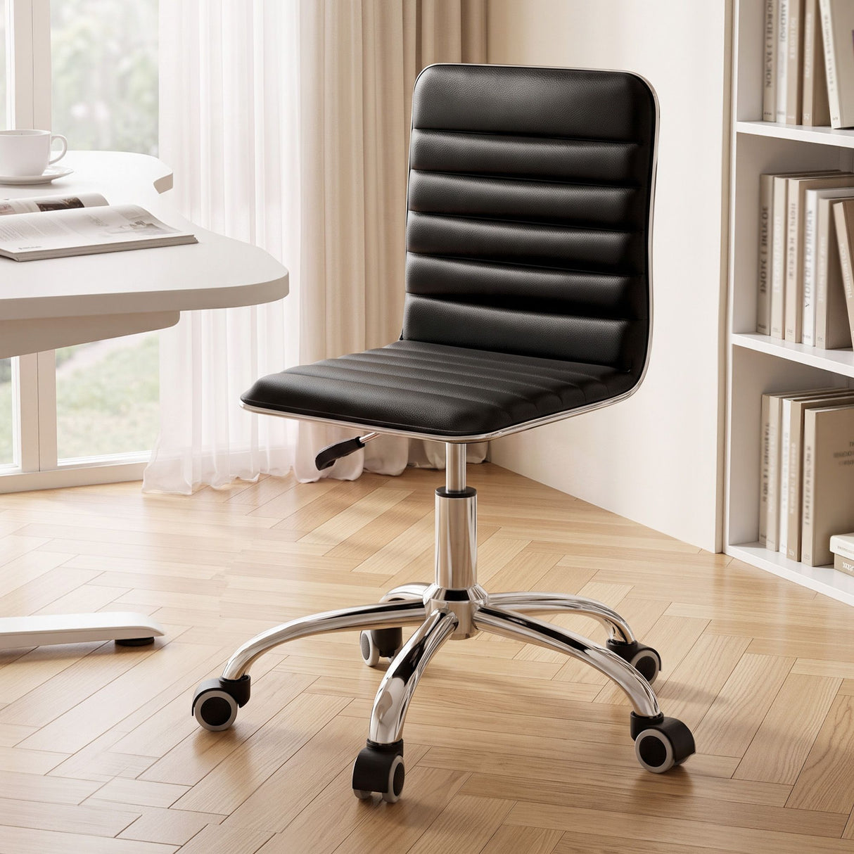 Dowerin black faux leather low back office chair with metal base