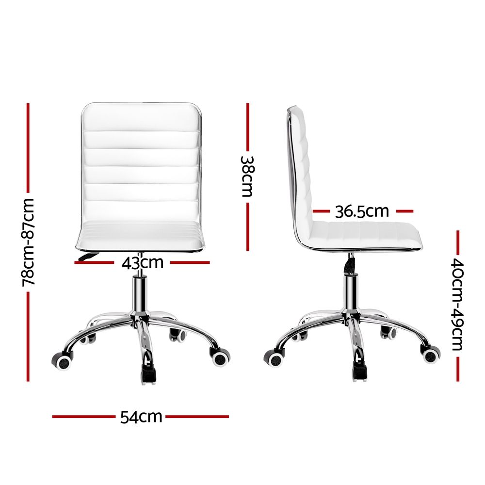Dowerin white faux leather low back office chair with metal base