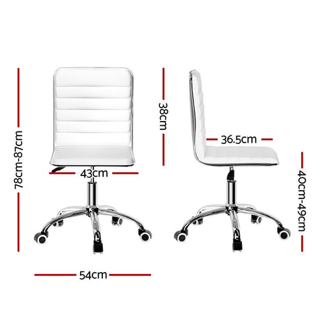 Dowerin white faux leather low back office chair with metal base