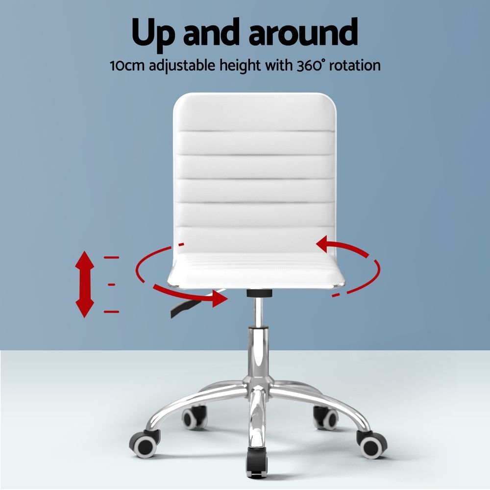 Dowerin white faux leather low back office chair with metal base