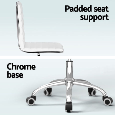 Dowerin white faux leather low back office chair with metal base
