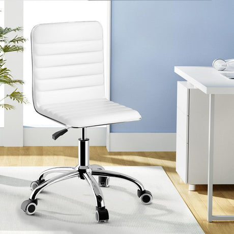 Dowerin white faux leather low back office chair with metal base