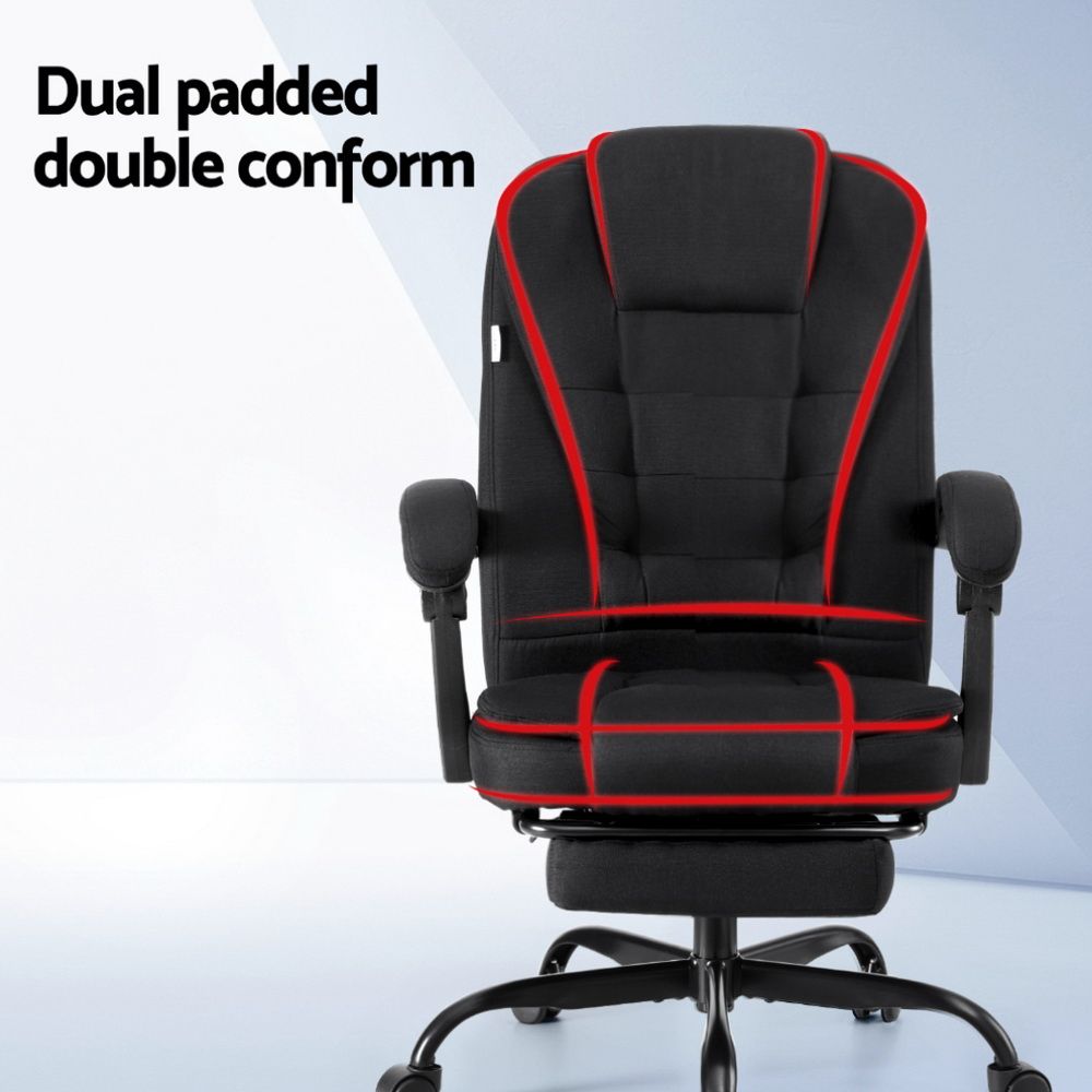 Busselton black fabric executive office chair with footrest