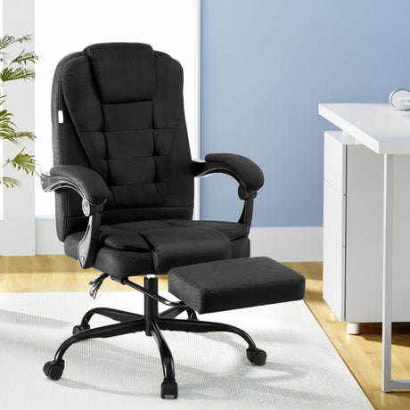 Busselton black fabric executive office chair with footrest