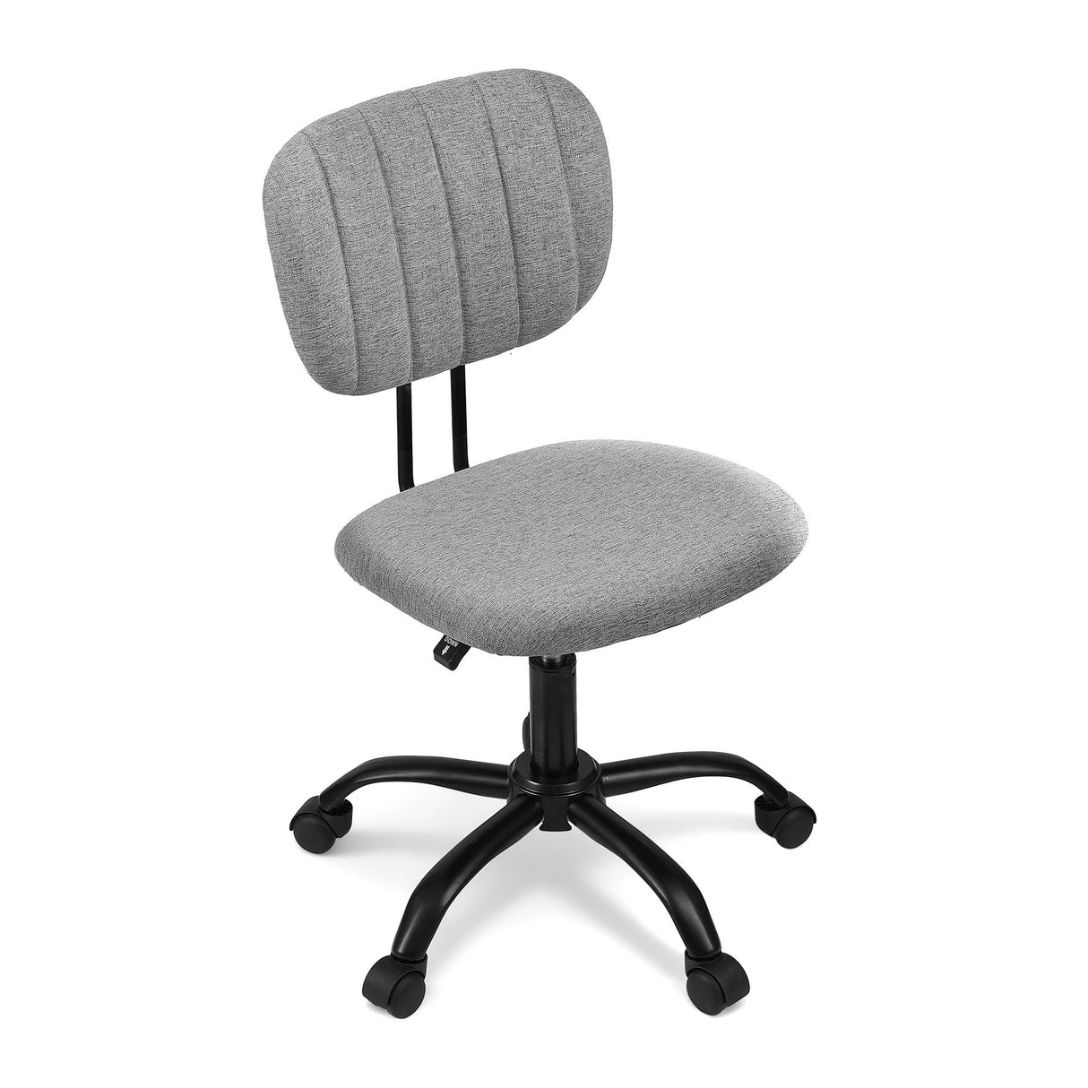 Pingelly grey armless fabric office chair in a small home office