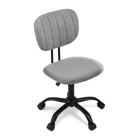 Pingelly grey armless fabric office chair in a small home office
