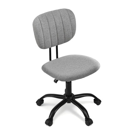Pingelly grey armless fabric office chair in a small home office