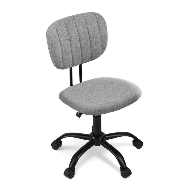 Pingelly grey armless fabric office chair in a small home office