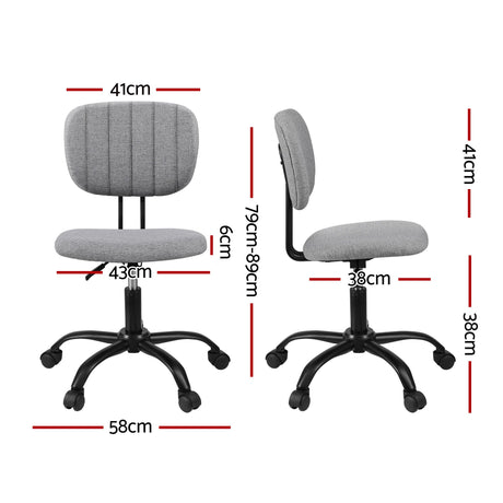 Pingelly grey armless fabric office chair in a small home office