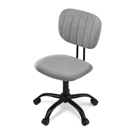 Pingelly grey armless fabric office chair in a small home office