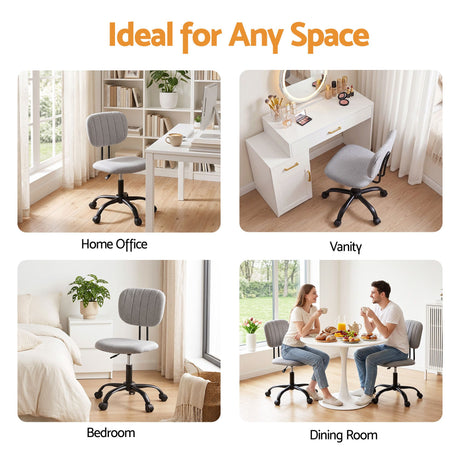Pingelly grey armless fabric office chair in a small home office