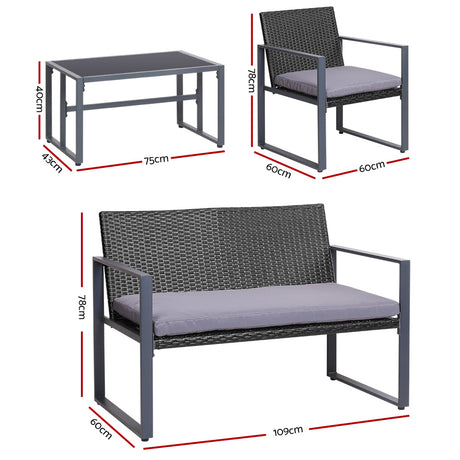 Gardeon Black 4-Piece Rattan Sofa Set