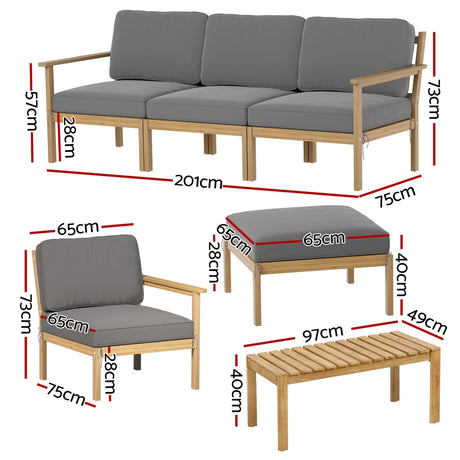 Paradise Point 6 Piece Outdoor Lounge Set, Oak Timber