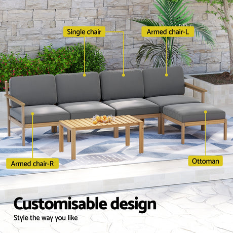 Paradise Point 6 Piece Outdoor Lounge Set, Oak Timber