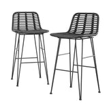 Rosebud West black outdoor wicker bar stool with steel frame on a patio