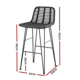 Rosebud West black outdoor wicker bar stool with steel frame on a patio