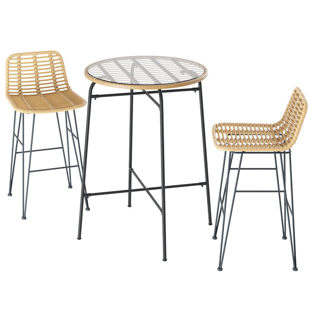 Gardeon Elegant 3-Piece Wicker Bar Set