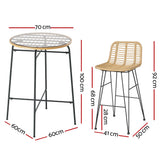 Gardeon Elegant 3-Piece Wicker Bar Set