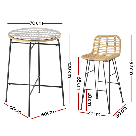 Gardeon Elegant 3-Piece Wicker Bar Set