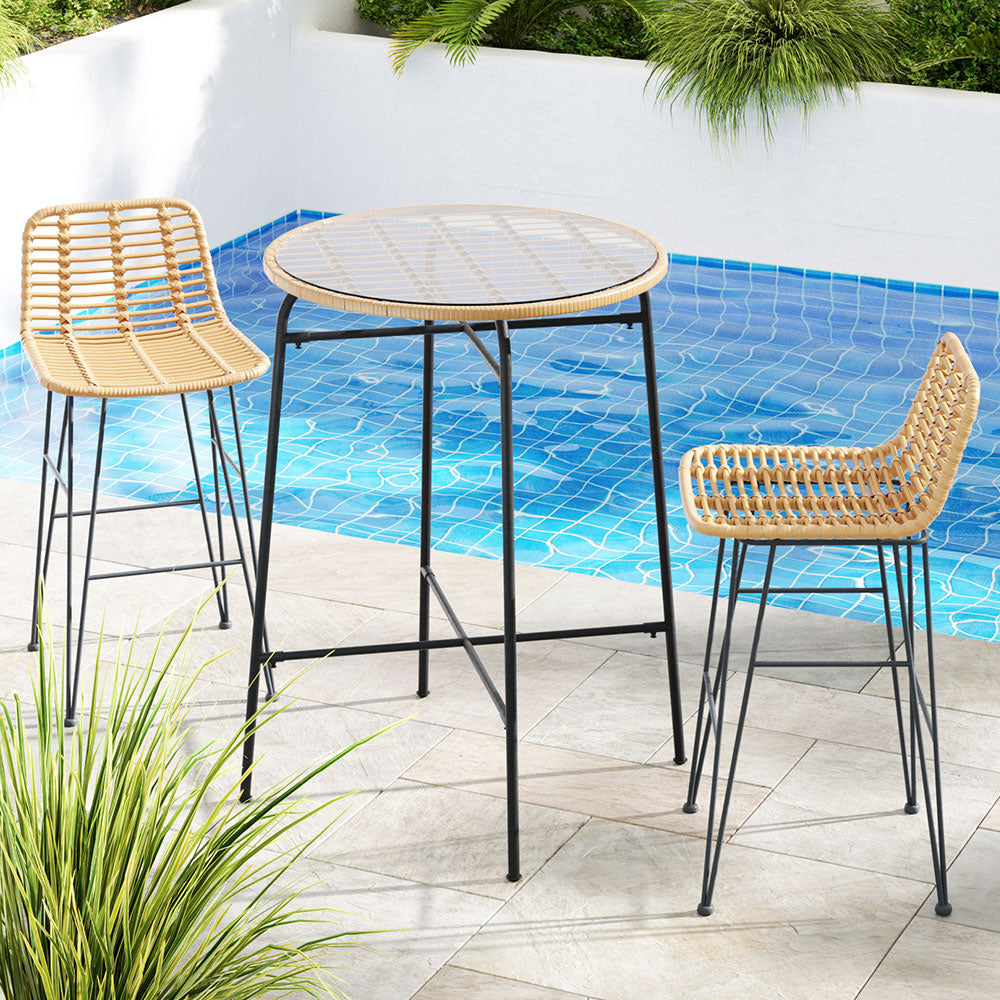 Scarborough Point 3 Piece Outdoor Bar Set, Brown and Black